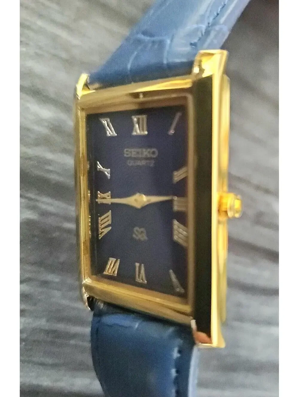 Rare Men's Gold Tank Watch Seiko Blue‎ Dial New Mvt & Batt
